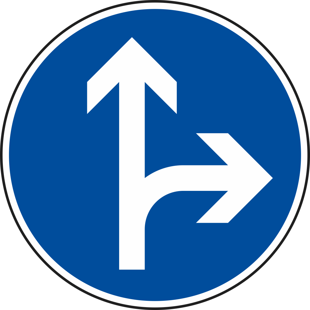 Vorgeschriebene Fahrtrichtung geradeaus oder rechts Vorgeschriebene Fahrtrichtung geradeaus oder rechts