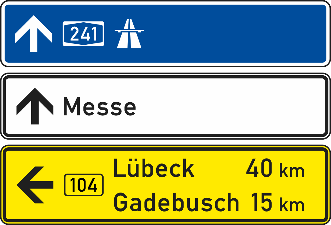 Tabellenwegweiser aufgelöste Form (nur innerorts) mit Bundesstraßennummer, Tabellenwegweiser aufgelöste Form (nur innerorts) mit Bundesstraßennummer,
